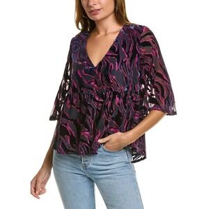 Johnny Was Selene Babydoll Velvet Burnout Blouse XL Tiger Silk Artsy Flowy Sheer